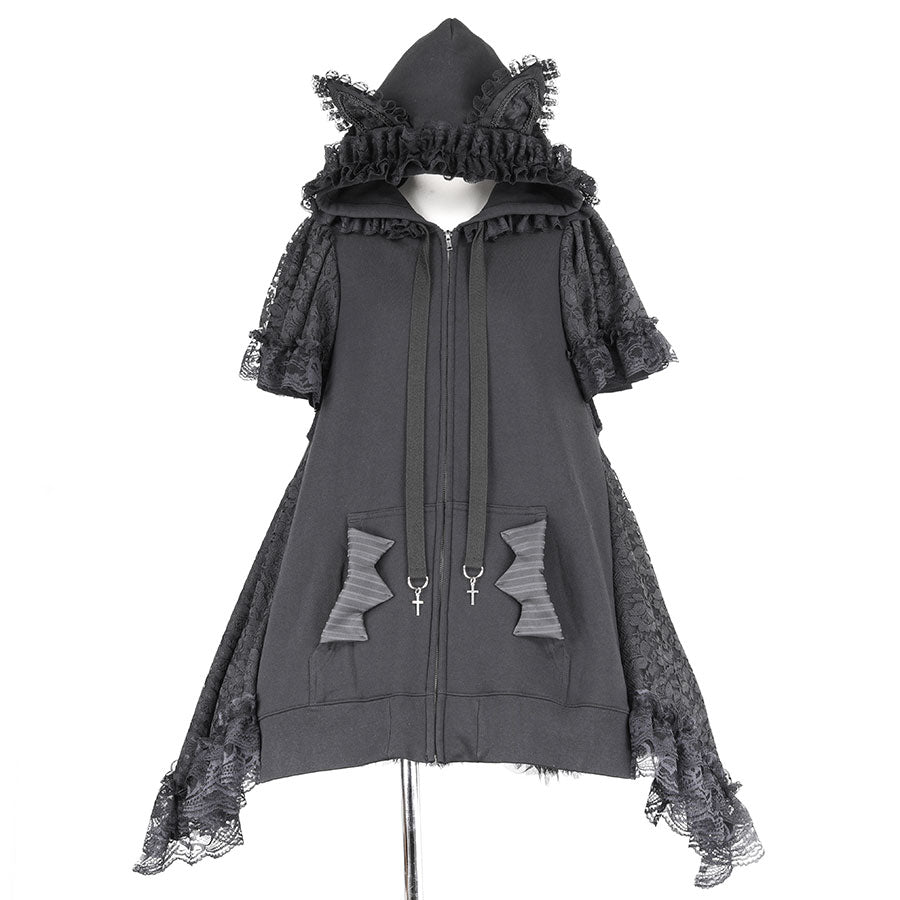 H&A CAT EARS FLARE SLEEVE DRESS PARKA(BLACK)