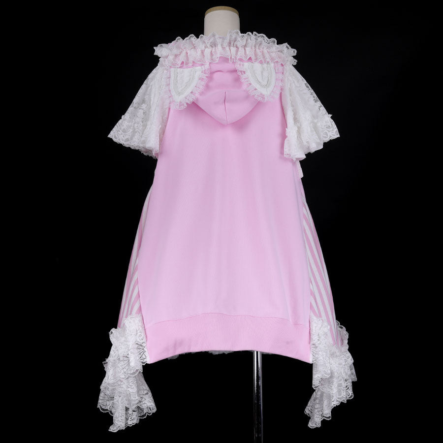 H&A CAT EARS FLARE SLEEVE DRESS PARKA(PINK x WHITE)