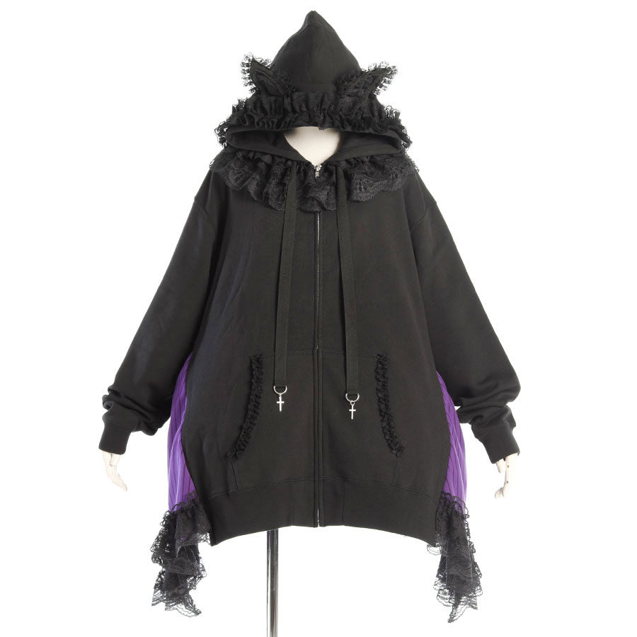 H&A CAT LACE EARS DRESS PARKA(BLACK x PURPLE) – MAJOH