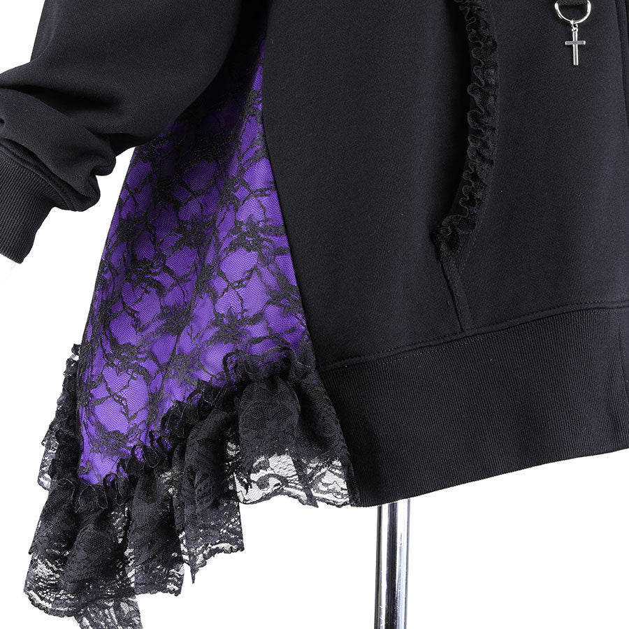 H&A CAT LACE EARS DRESS PARKA (BLACK x PURPLE)