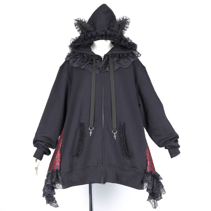 H&A CAT LACE EARS DRESS PARKA (BLACK x RED) – MAJOH