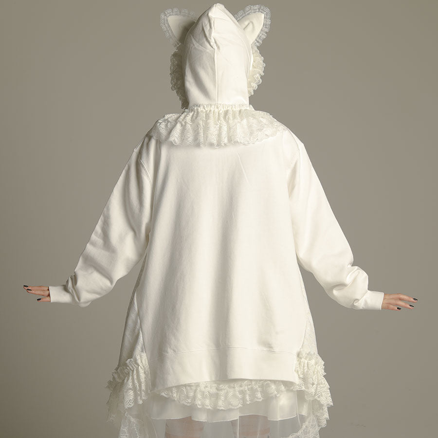 H&A猫蕾丝耳朵礼服大衣(白色X白色)