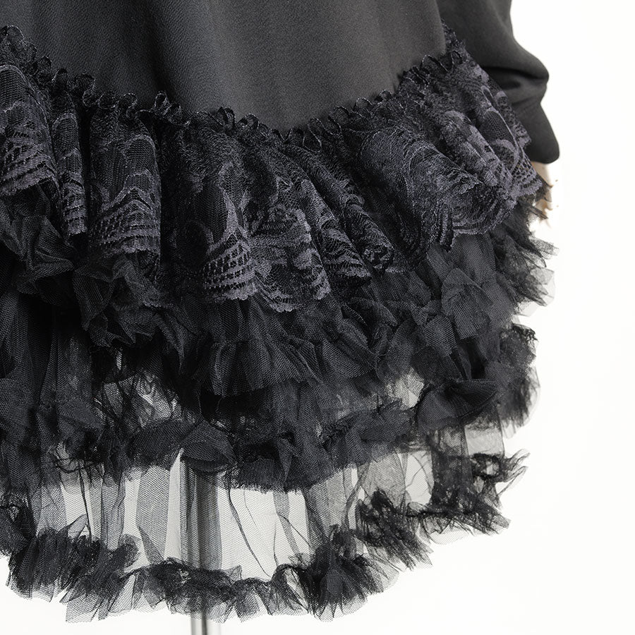 H&A FLEECE VEIL FRILL DRESS PARKA (BLACK)