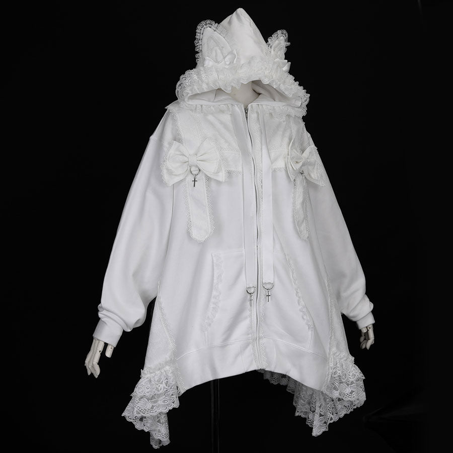 CAT EAR PRESENT RIBBON DRESS PARKA(WHITE)