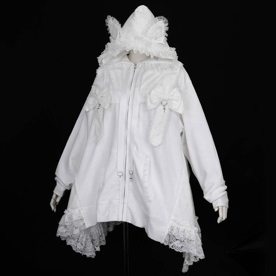 CAT EAR PRESENT RIBBON DRESS PARKA(WHITE)
