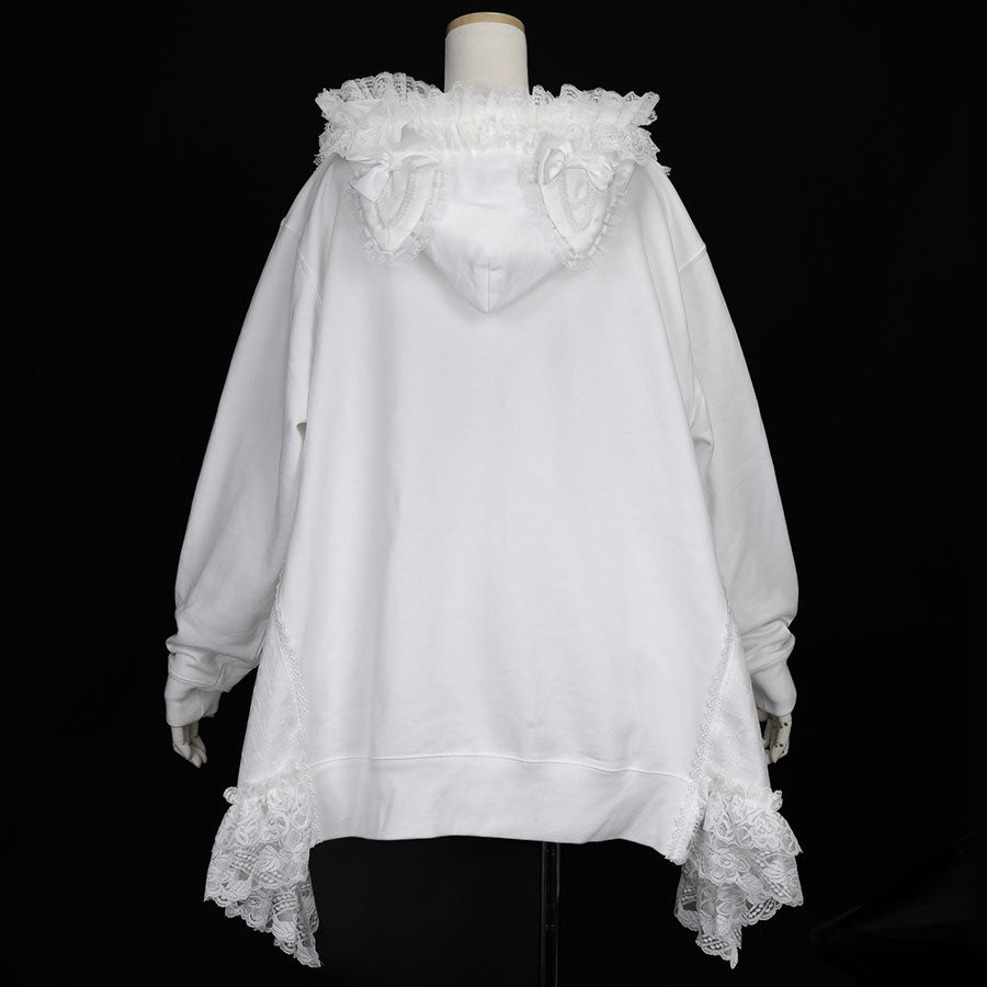 猫耳礼物丝带连衣裙派克大衣(白色)