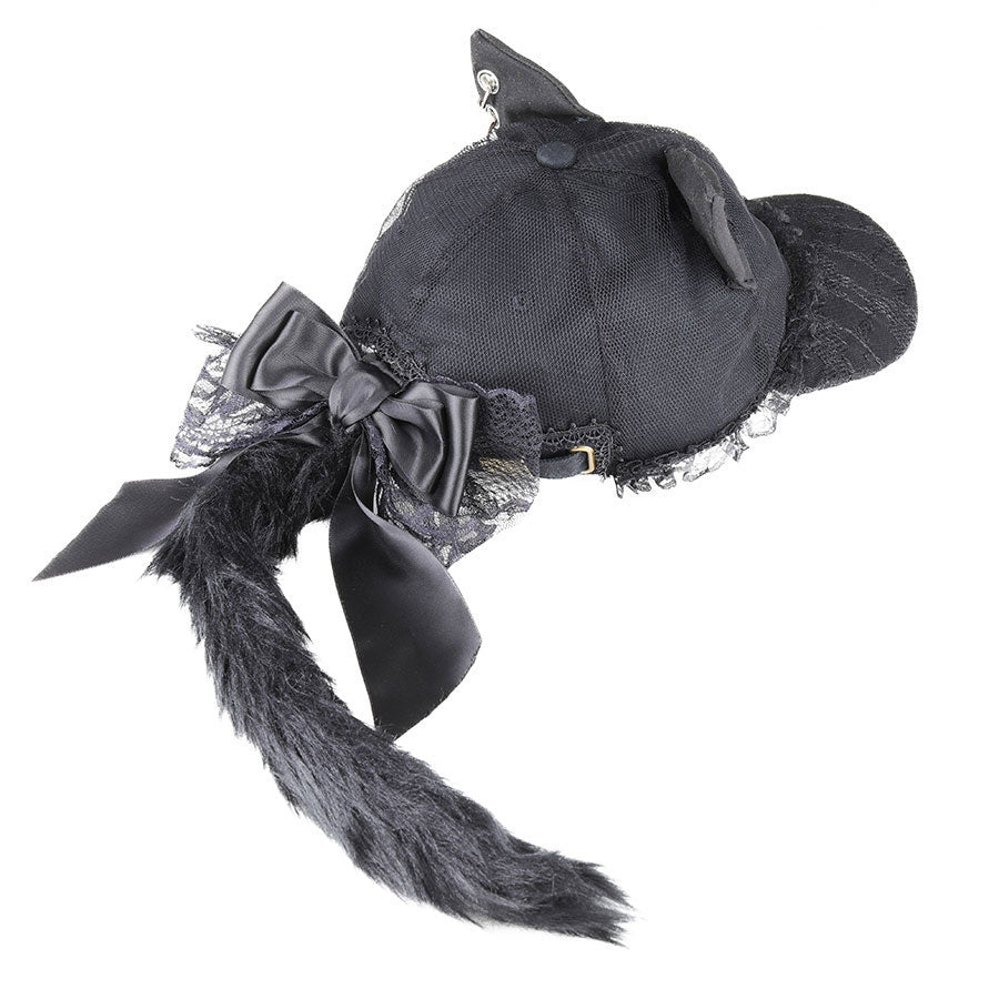 【订单1个月】猫耳尾蕾丝帽(黑色)