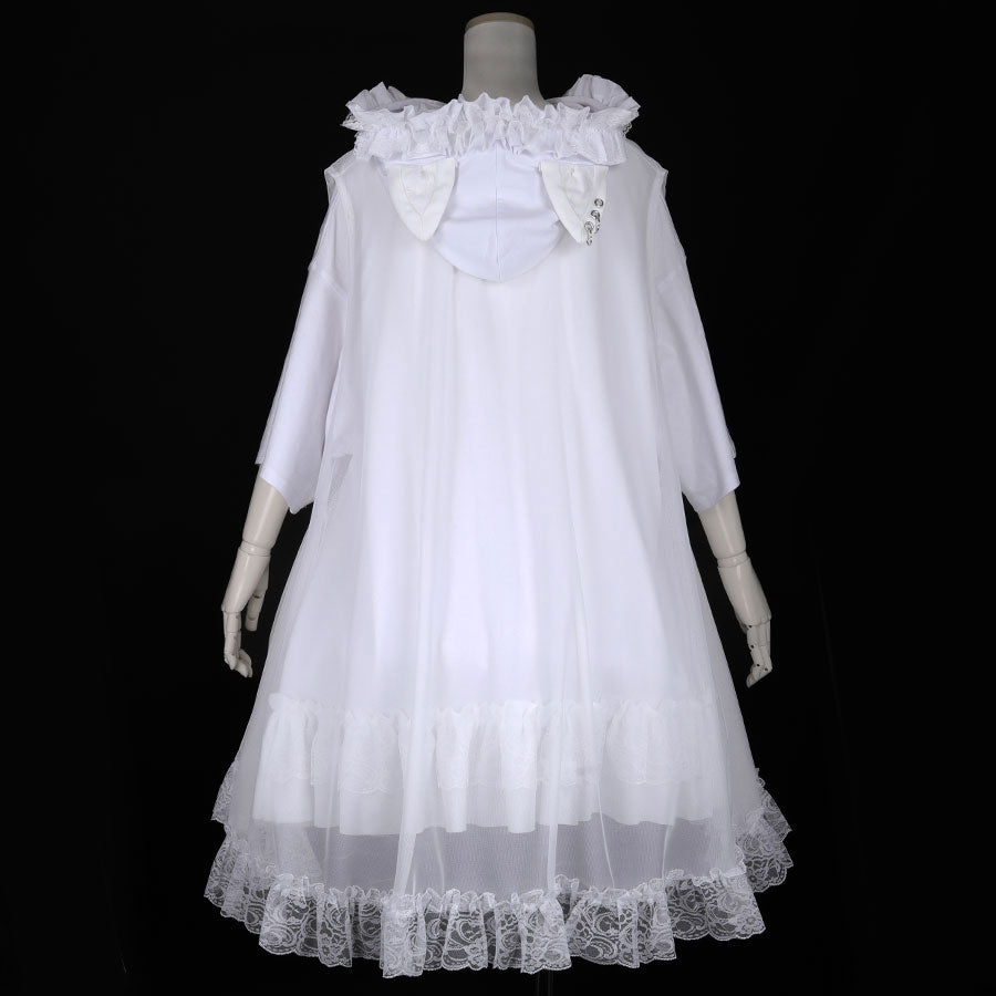 PIERCE CAT EARS TULLE VEIL ONE PIECE (WHITE)
