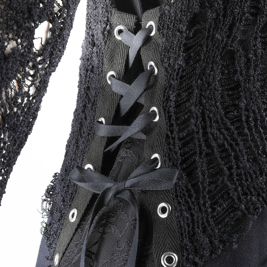 破损针织手臂罩裙(黑色)