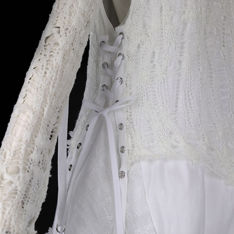 破损针织手臂罩裙(白色)
