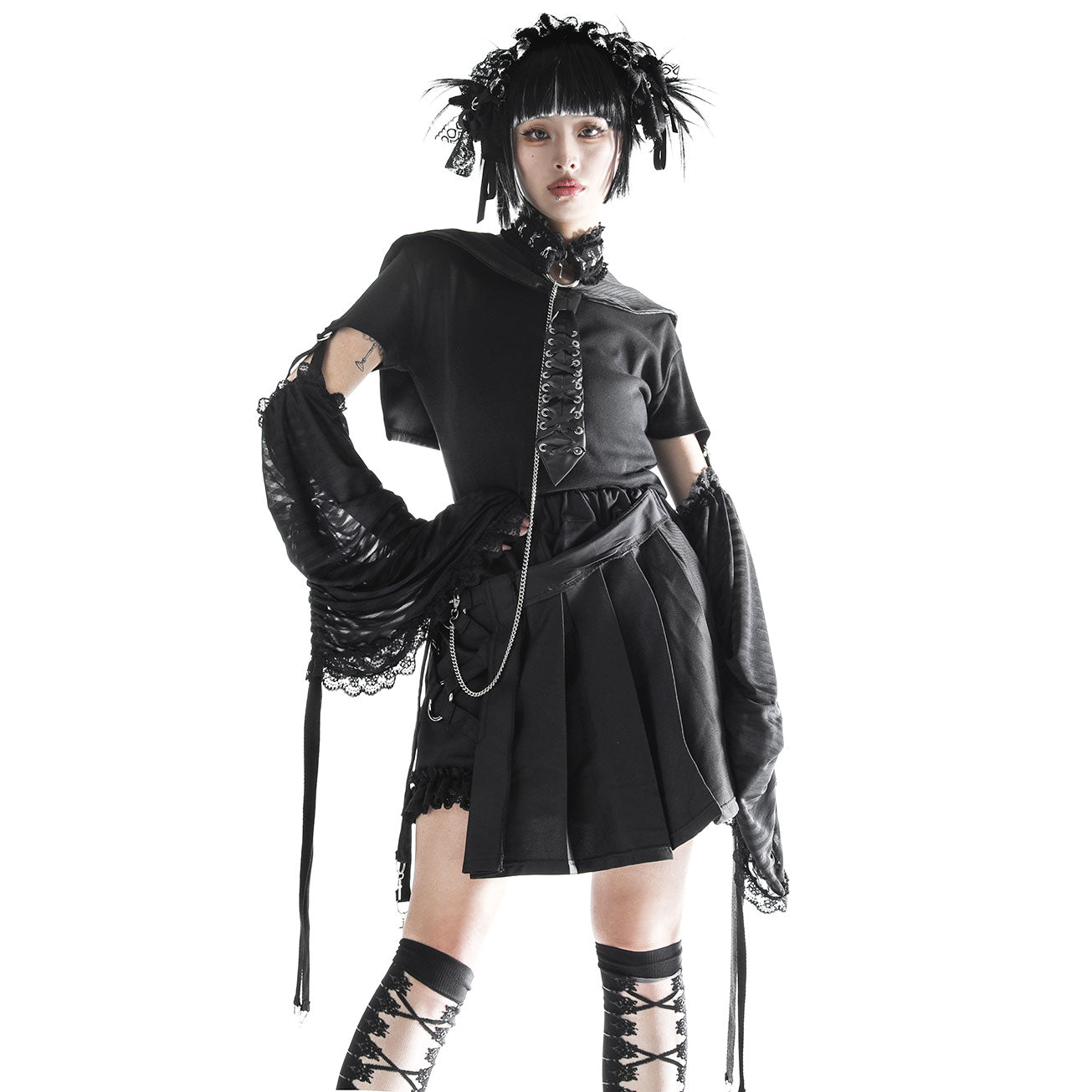 链式颈链裙裤(白色)