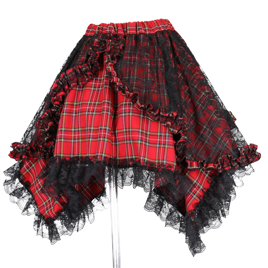 ANGRY 双丝带猫尾迷你裙(红色格纹)