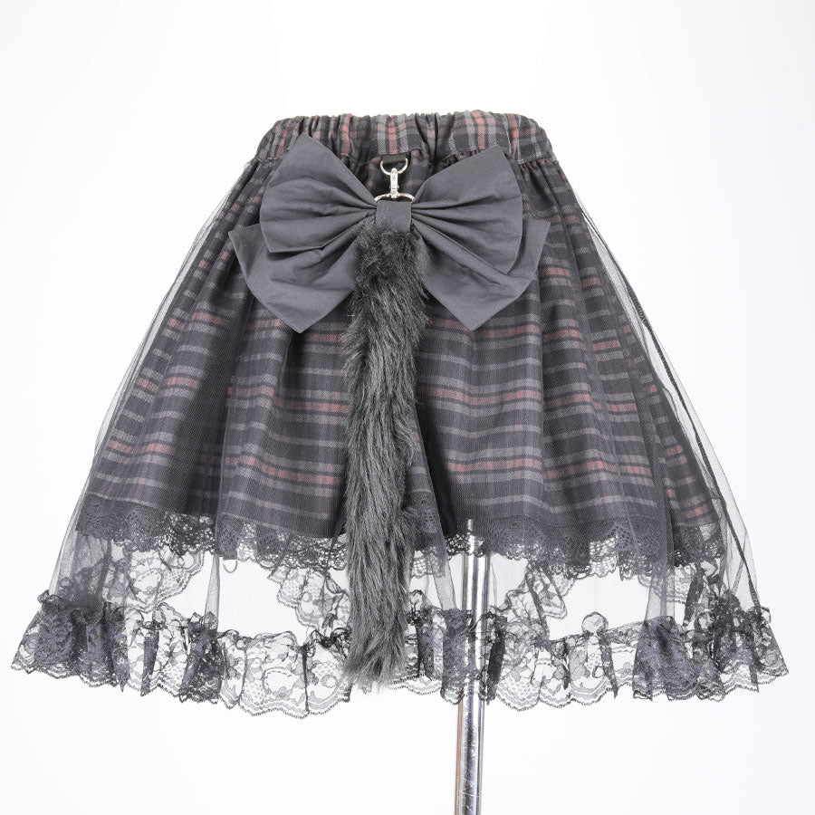 迷你薄纱尾裙(灰色 x 格纹)