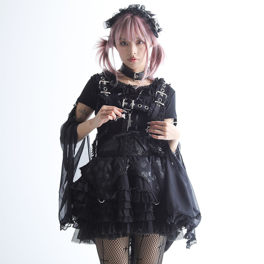 CROSS CHARM JEWEL LACE UP CUT & SEW (BLACK)