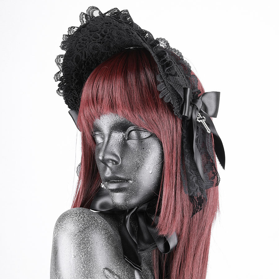 FLOWER CROSS RIBBON BONNET(BLACK)