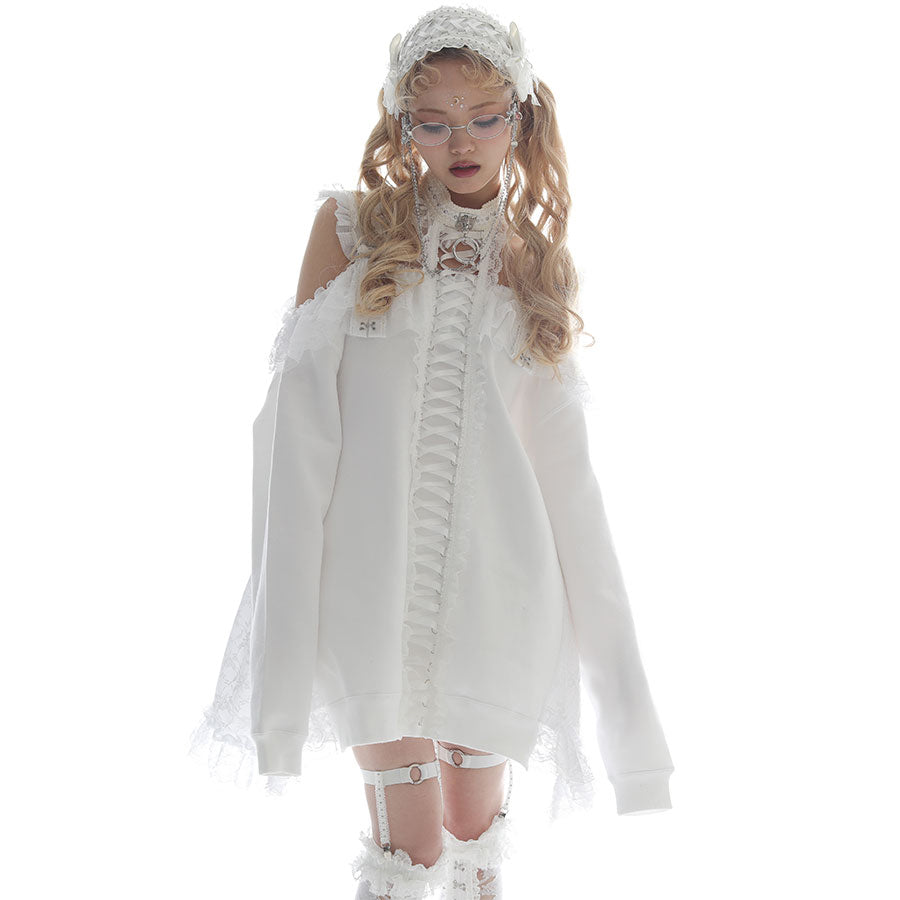 white long sleeve choker dress Solid Color Bodycon Choker Dress In WHITE