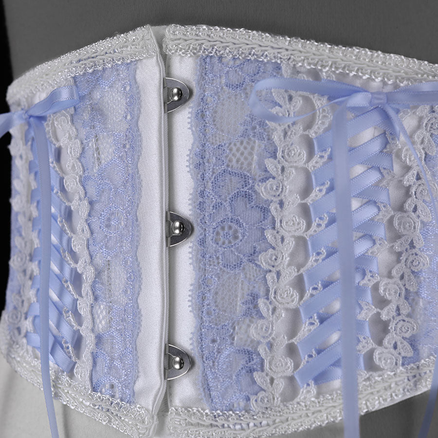 蕾丝非常短的紧身胸衣(白色X浅蓝色)