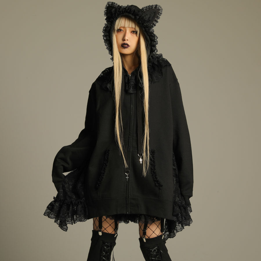 H&A CAT LACE EARS DRESS PARKA(BLACK)