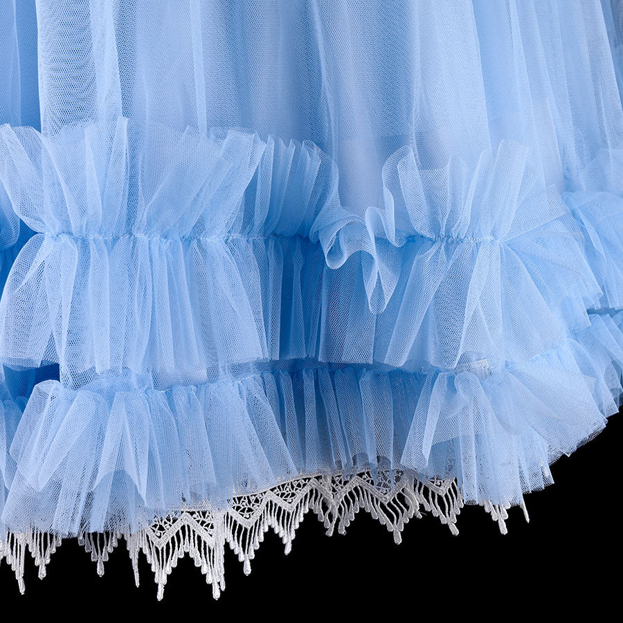LACE COLLAR TULLE JUMPER SKIRT SET(BLUE x WHITE)
