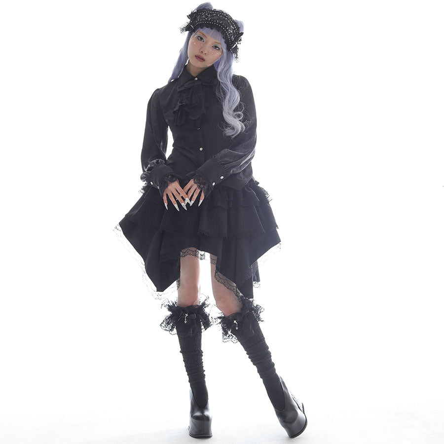 MINI NECK-TIE BLOUSE (BLACK) L