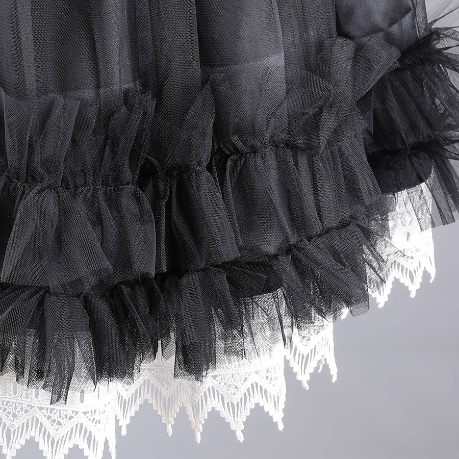 LACE COLLAR TULLE JUMPER SKIRT SET(BLACK x WHITE)