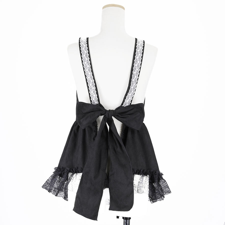 系带迷你围裙紧身胸衣(黑色 x 白色)