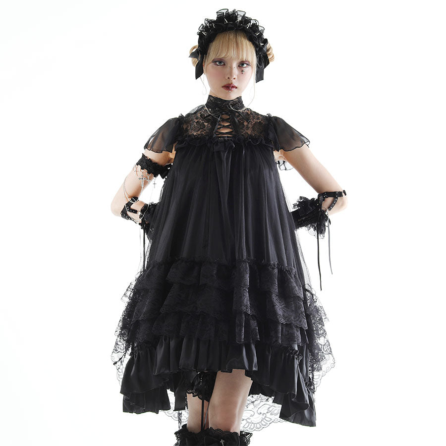 LACE COLLAR ANGEL WING DRESS (BLACK)