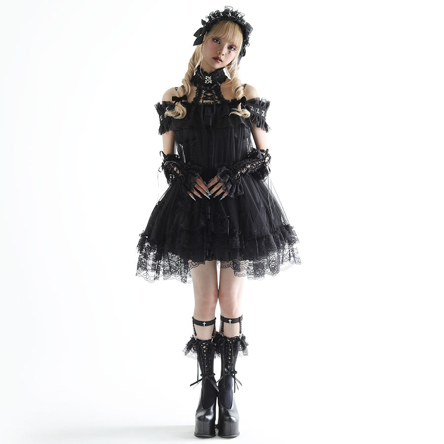 尖头铆钉连衣裙(黑色)