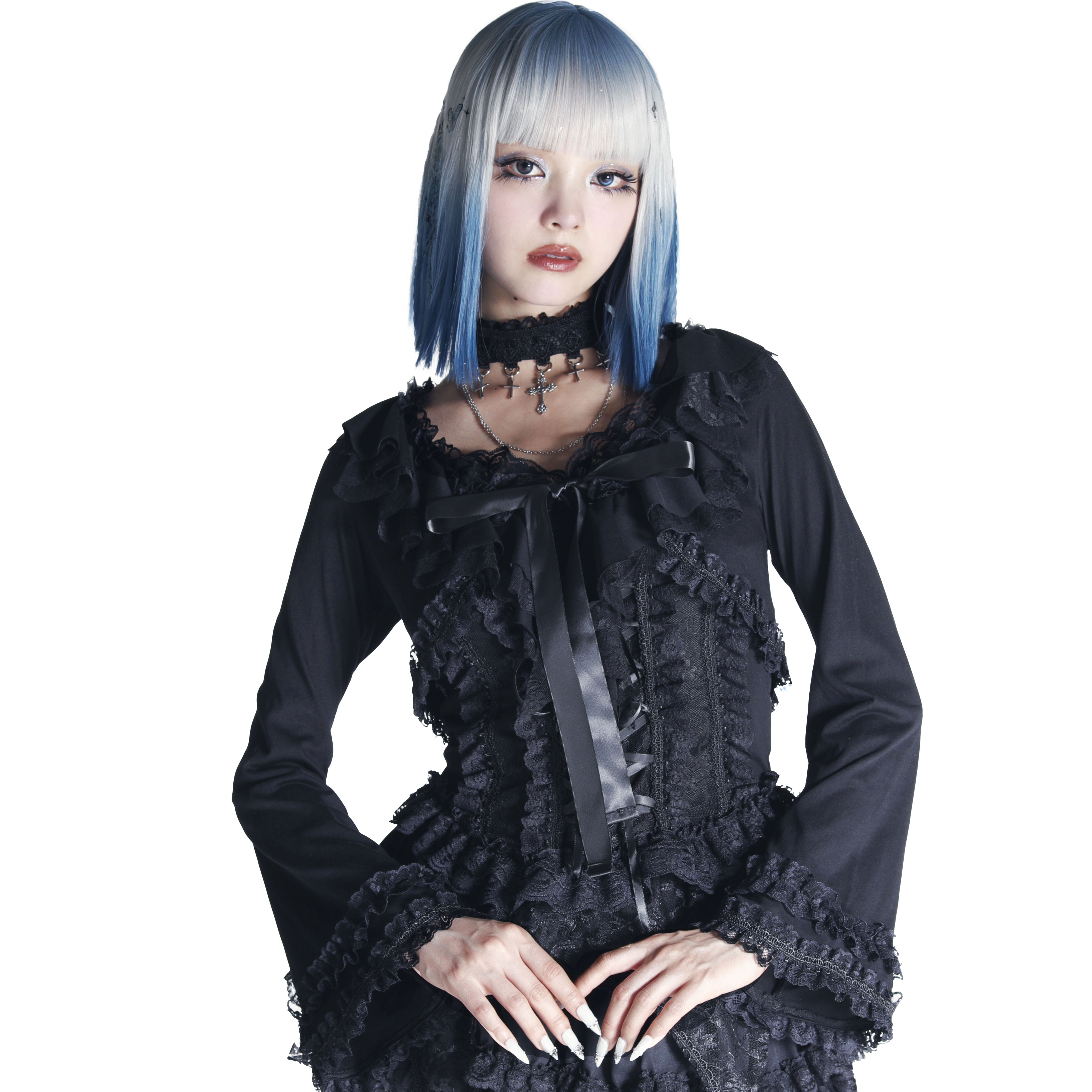 MINI FRILL ROSE LACE CARDIGAN (BLACK) – MAJOH