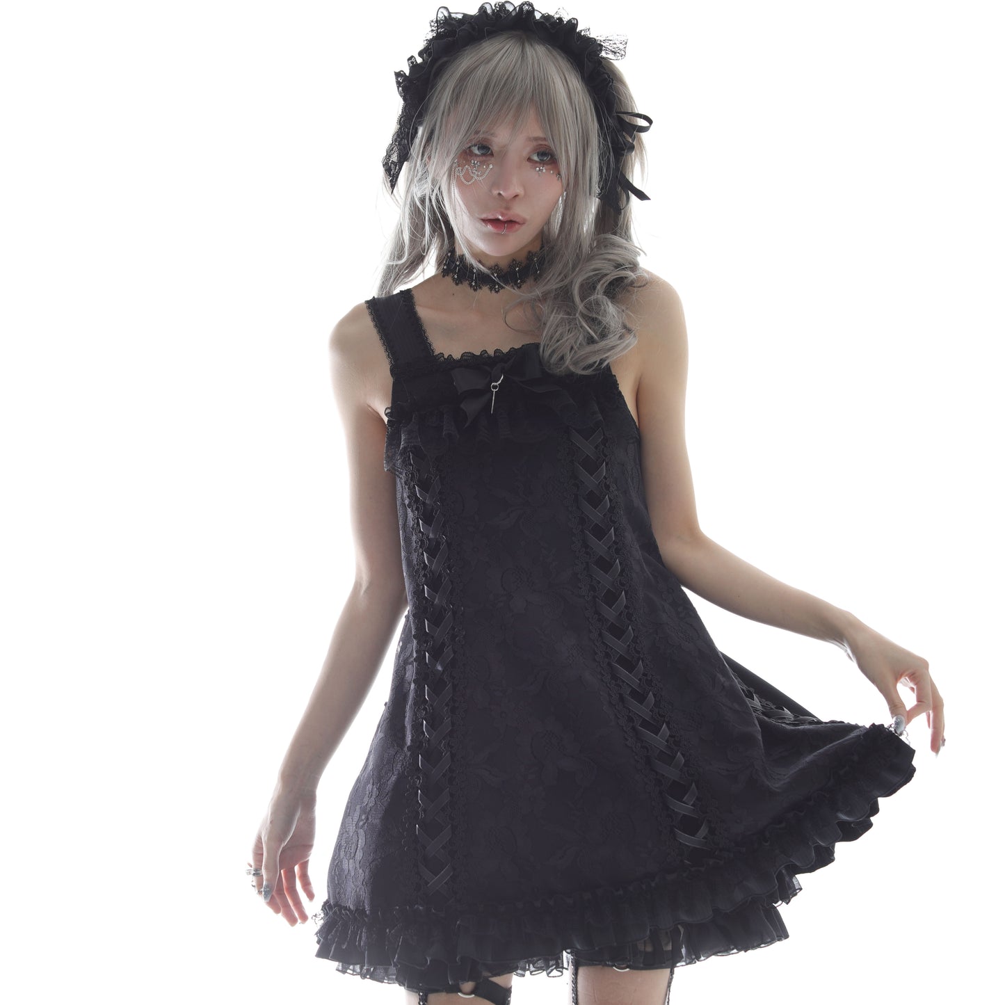 MINI LACE UP DOLL DRESS (BLACK)