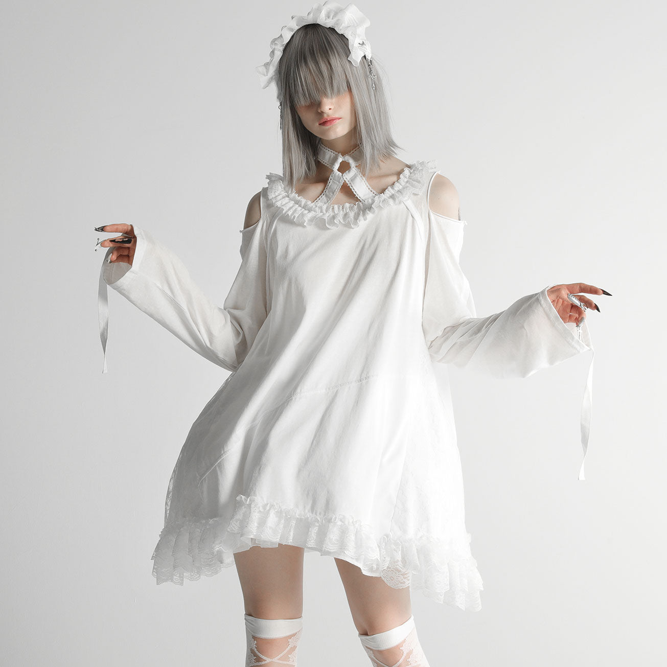 H&A OPEN SHOULDER CHOKER DRESS (WHITE) – MAJOH