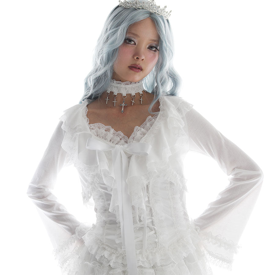 MINI FRILL ROSE LACE CARDIGAN (WHITE) – MAJOH