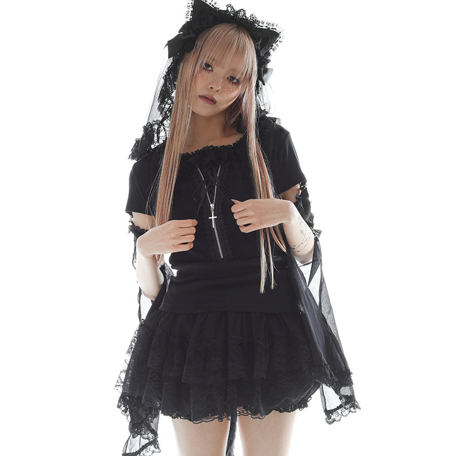 CROSS CHARM JEWEL LACE UP CUT & SEW (BLACK) MAJOH CROSS CHARM JEWEL LACE UP CUT & SEW (BLACK) MAJOH