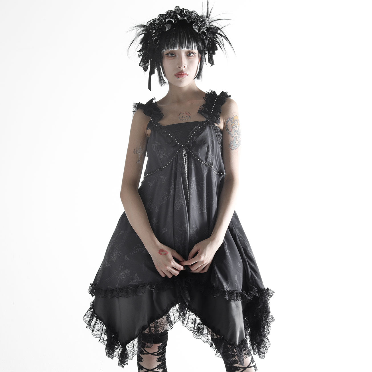 BUTTERFLY CHAIN BUSTIER BABY DOLL DRESS (BLACK)