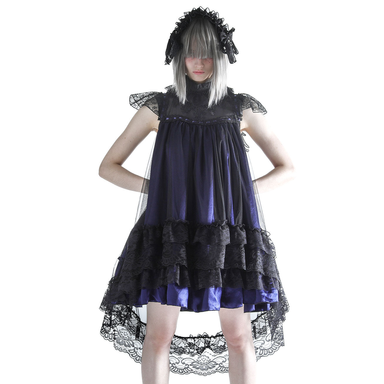 CROCHET LACE ANGEL WING DRESS (BLACK x BLUE)