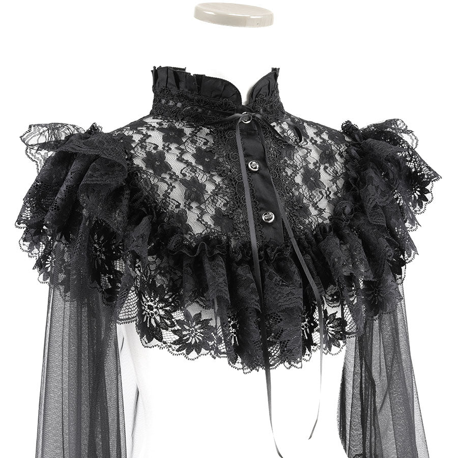 LACE TULLE VEIL CAPE (BLACK)