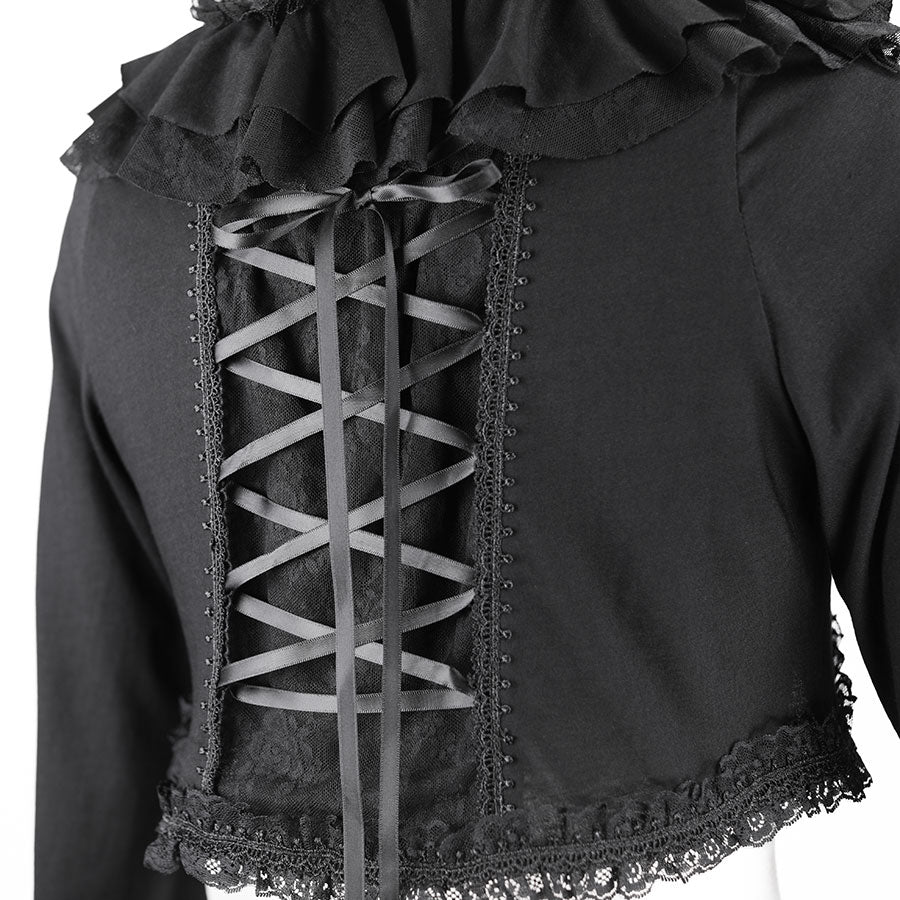 迷你荷叶边玫瑰蕾丝开衫(黑色)