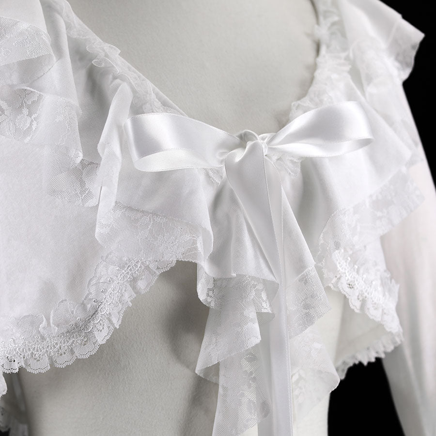 迷你荷叶边玫瑰蕾丝开衫(白色)