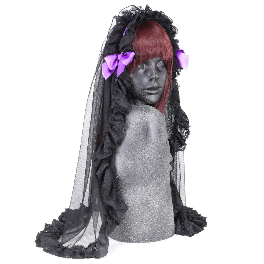 神圣的薄纱面纱头连衣裙(黑色X紫色)