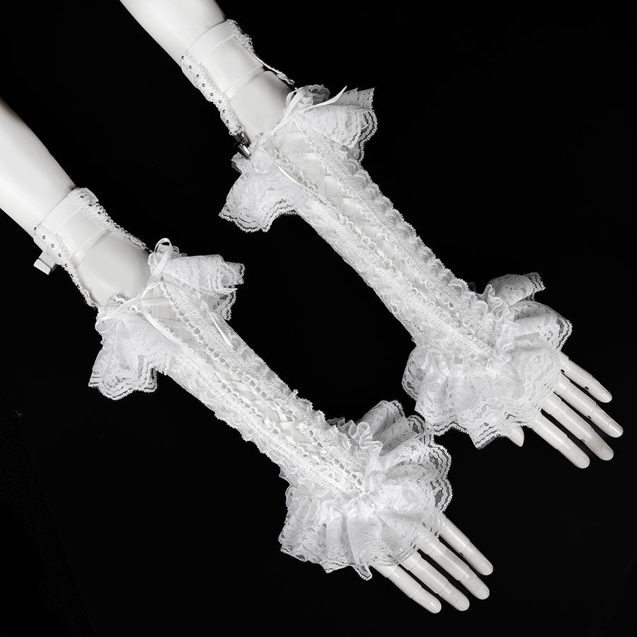 系带手套甲 (白 x 白)