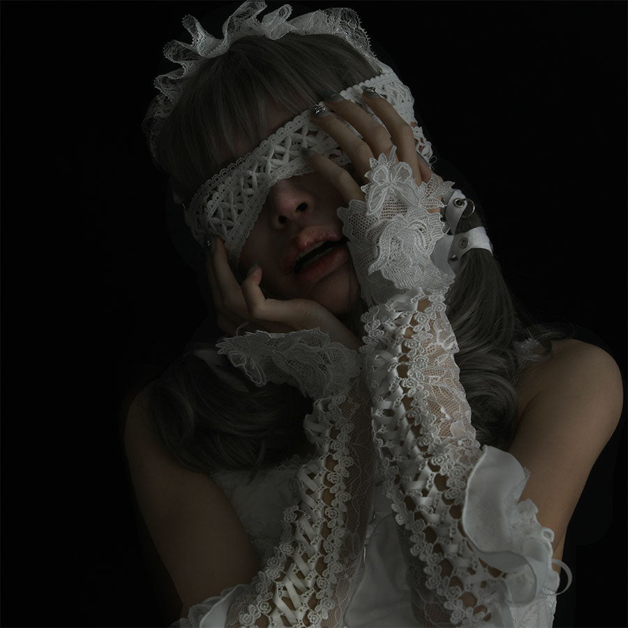 ROSE BUTTERFLY LACE UP ARM VEIL (WHITE)