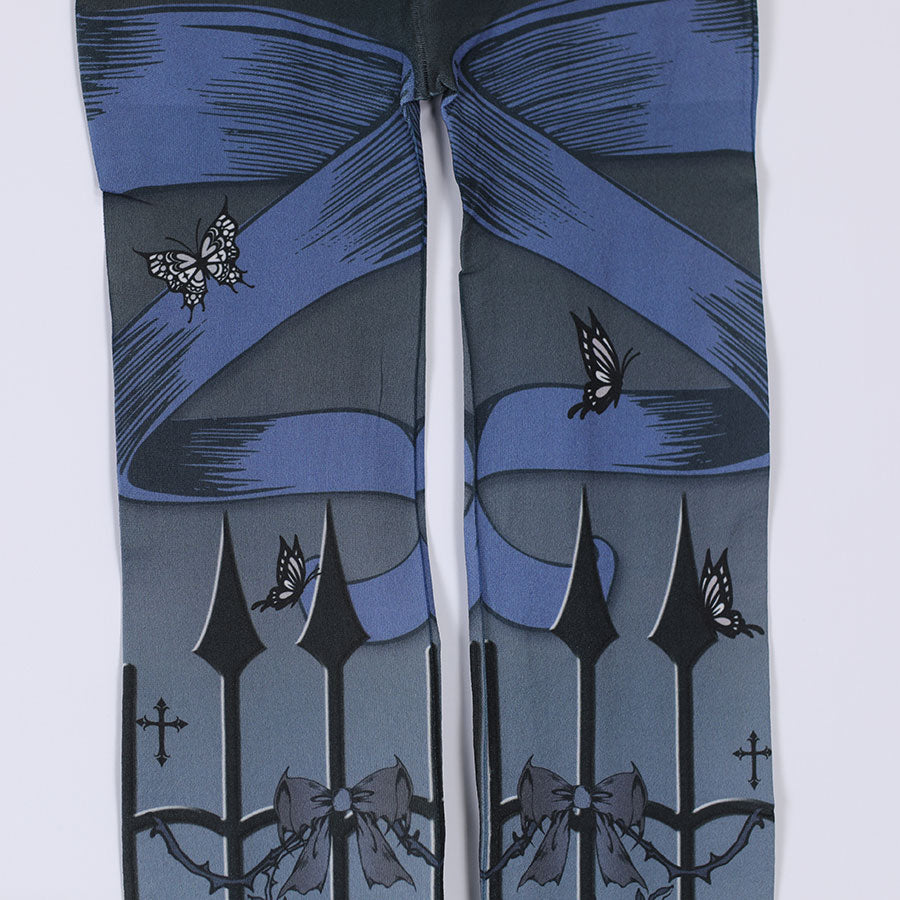 午夜月门面纱紧身裤(黑色 x 蓝色)