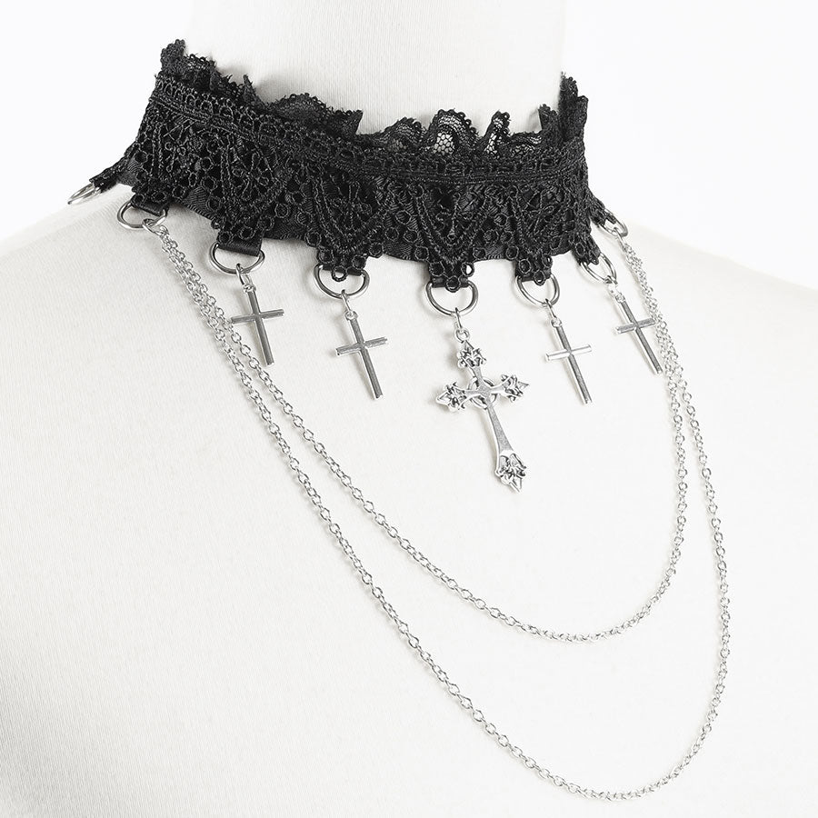 十字架吊灯珠宝项链(黑色)