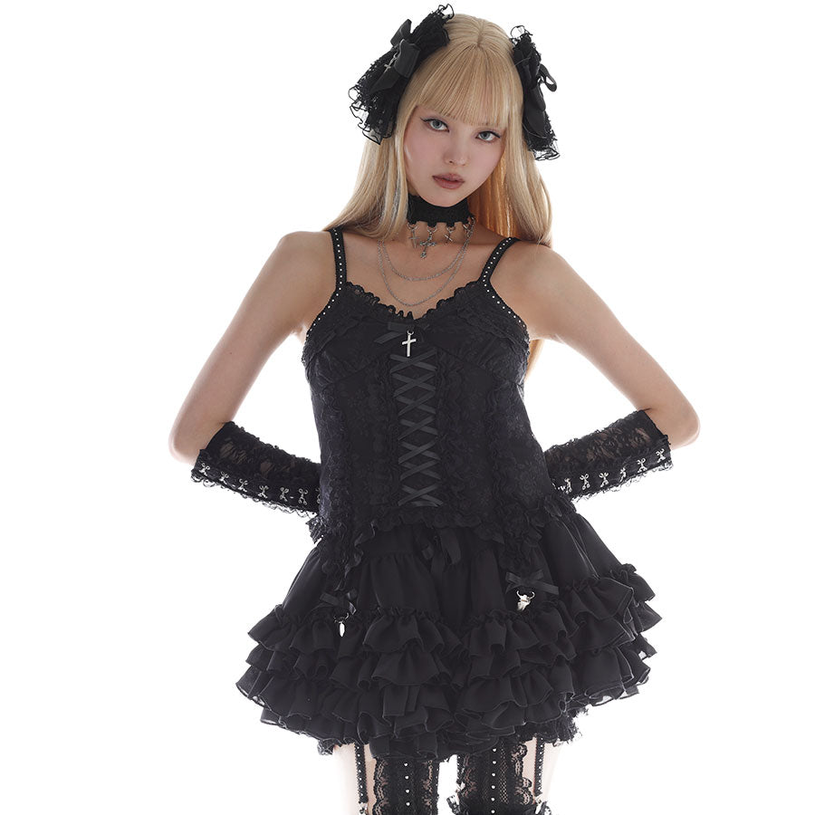 TWIN VEIL CROSS JEWEL HAIR PIN (BLACK)
