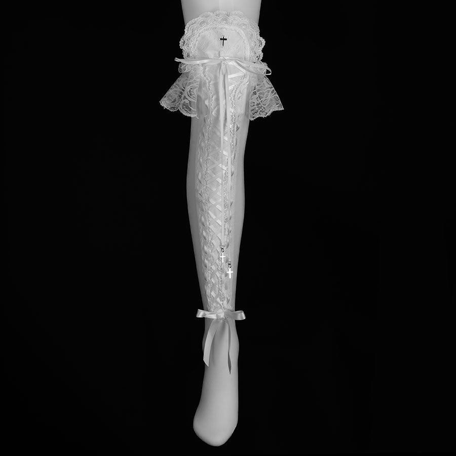 CROSS JEWEL LACE UP SOCKS (WHITE)