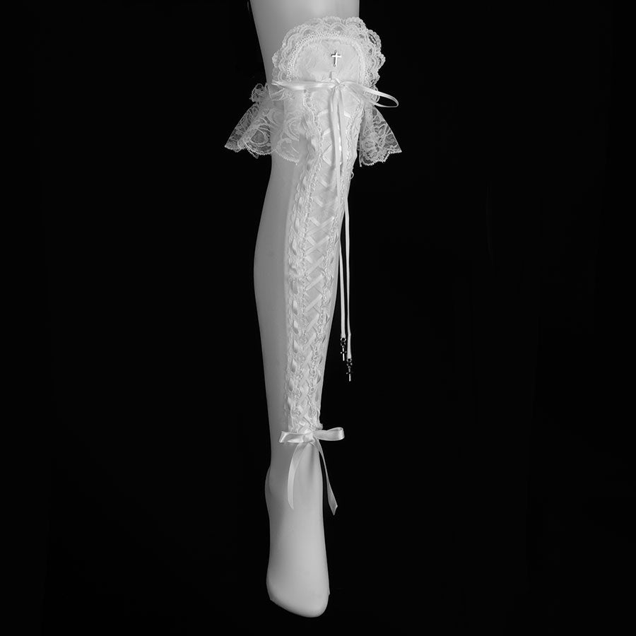 CROSS JEWEL LACE UP SOCKS (WHITE)
