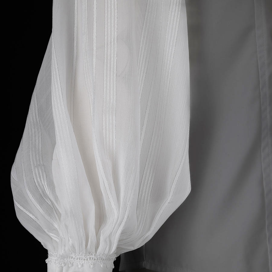 大丝带荷叶边衬衫(白色 x 白色)/ M