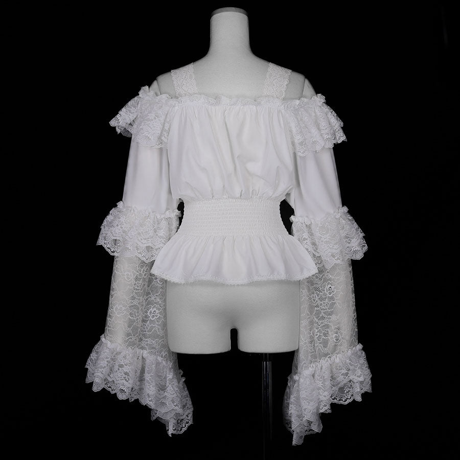 公主蕾丝袖露肩剪裁和缝纫(白色)