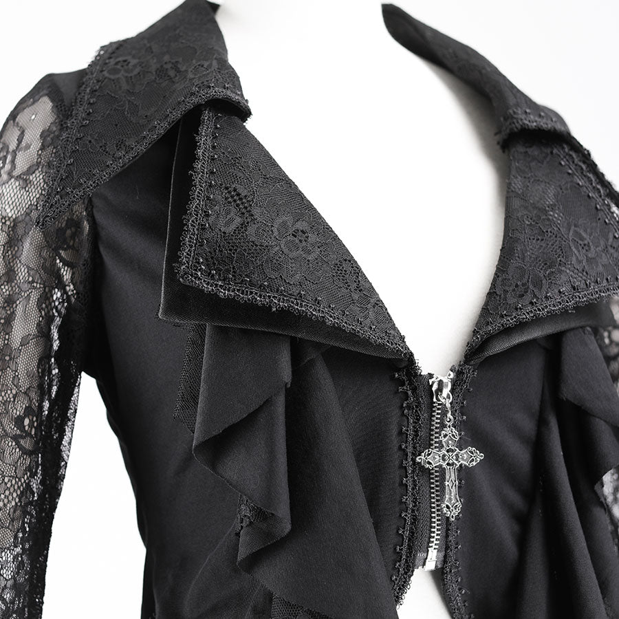 CROSS CHARM LACE FRILL CARDIGAN (BLACK)