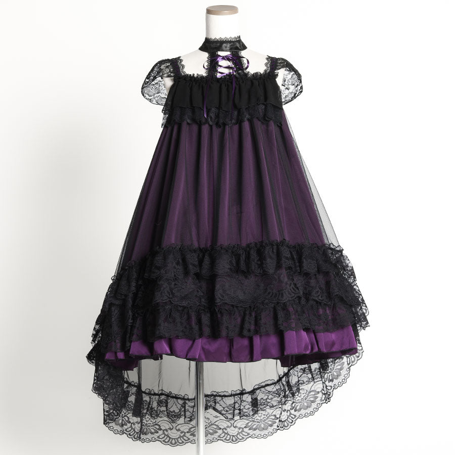 CLASSICAL GOTHIC LACE UP DRESS (BLACK x PURPLE) MAJOH CLASSICAL GOTHIC LACE UP DRESS (BLACK x PURPLE) MAJOH